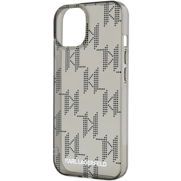 Ovitek za Apple iPhone 15, Karl Lagerfeld, IML Luxury Monogram KL Pattern with Strap, Črna