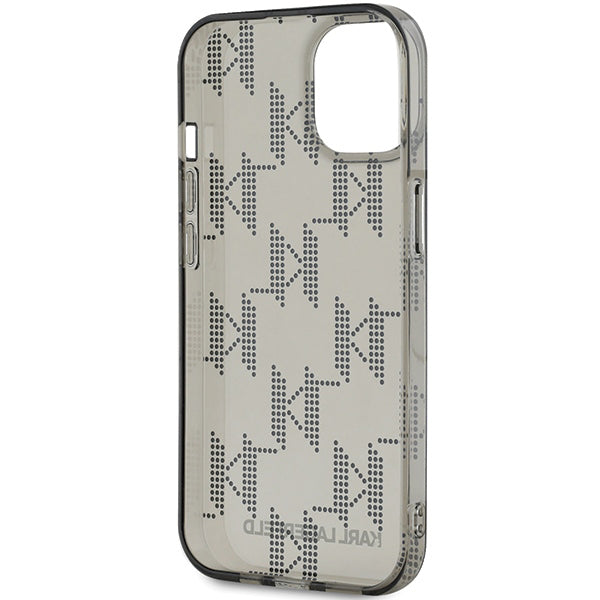 Ovitek za Apple iPhone 15, Karl Lagerfeld, IML Luxury Monogram KL Pattern with Strap, Črna