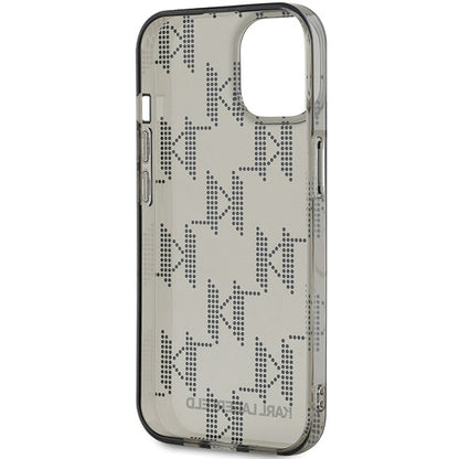 Ovitek za Apple iPhone 15, Karl Lagerfeld, IML Luxury Monogram KL Pattern with Strap, Črna