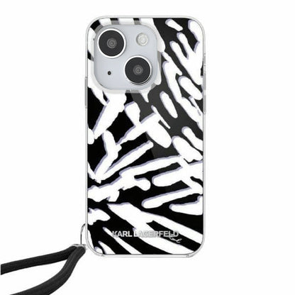 Ovitek za Apple iPhone 15, Karl Lagerfeld, IML Luxury Zebra Pattern with Strap, Črna