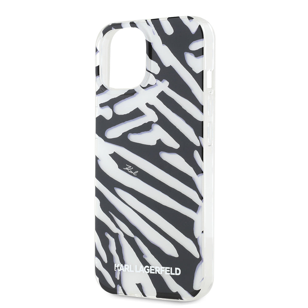 Ovitek za Apple iPhone 15, Karl Lagerfeld, IML Luxury Zebra Pattern with Strap, Črna