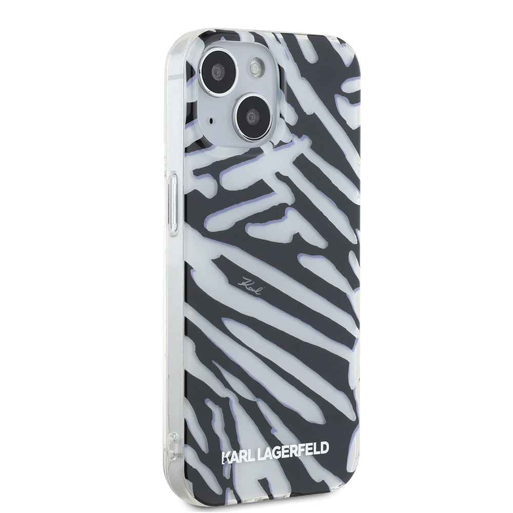 Ovitek za Apple iPhone 15, Karl Lagerfeld, IML Luxury Zebra Pattern with Strap, Črna