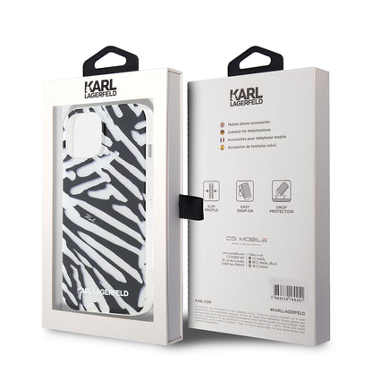 Ovitek za Apple iPhone 15, Karl Lagerfeld, IML Luxury Zebra Pattern with Strap, Črna