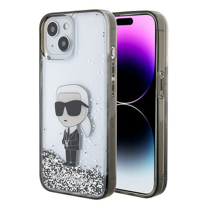 Ovitek za Apple iPhone 15, Karl Lagerfeld, Liquid Glitter Ikonik Karl, Prozoren