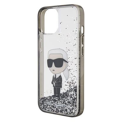 Ovitek za Apple iPhone 15, Karl Lagerfeld, Liquid Glitter Ikonik Karl, Prozoren