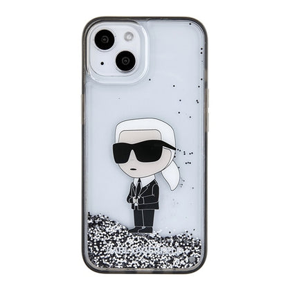 Ovitek za Apple iPhone 15, Karl Lagerfeld, Liquid Glitter Ikonik Karl, Prozoren