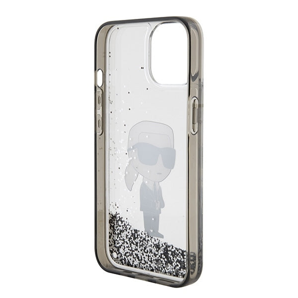 Ovitek za Apple iPhone 15, Karl Lagerfeld, Liquid Glitter Ikonik Karl, Prozoren