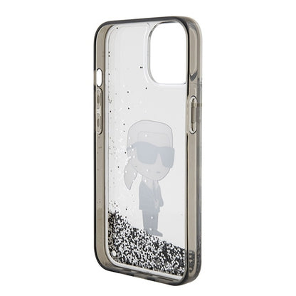 Ovitek za Apple iPhone 15, Karl Lagerfeld, Liquid Glitter Ikonik Karl, Prozoren
