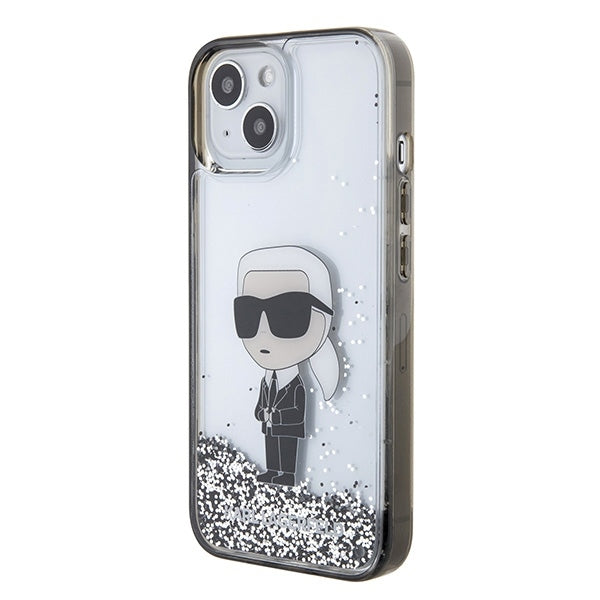 Ovitek za Apple iPhone 15, Karl Lagerfeld, Liquid Glitter Ikonik Karl, Prozoren