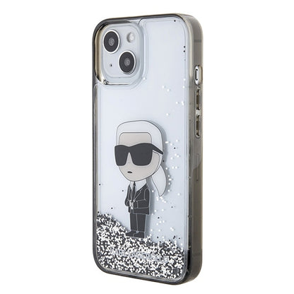 Ovitek za Apple iPhone 15, Karl Lagerfeld, Liquid Glitter Ikonik Karl, Prozoren