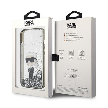 Ovitek za Apple iPhone 15, Karl Lagerfeld, Liquid Glitter Ikonik Karl, Prozoren