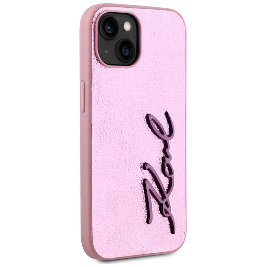 Ovitek za Apple iPhone 15, Karl Lagerfeld, Metal Signature, Roza