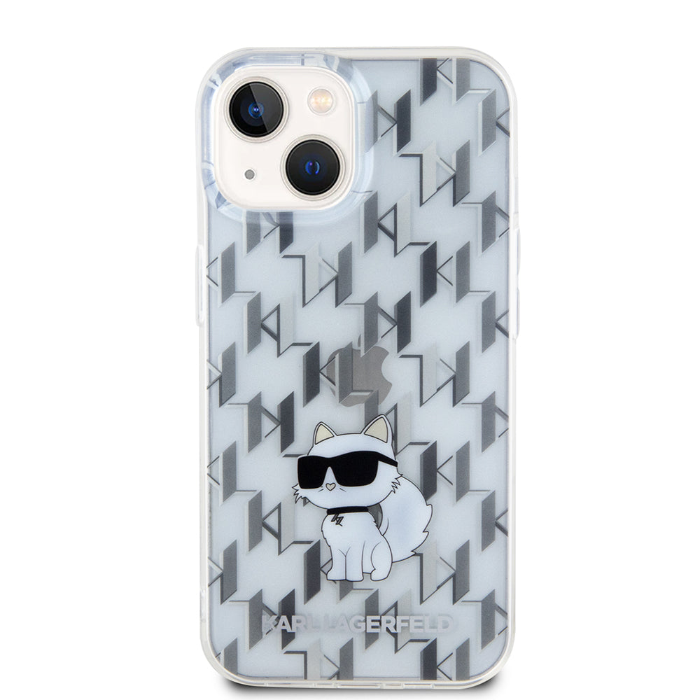 Ovitek za Apple iPhone 15, Karl Lagerfeld, Monogram Choupette, Prozoren