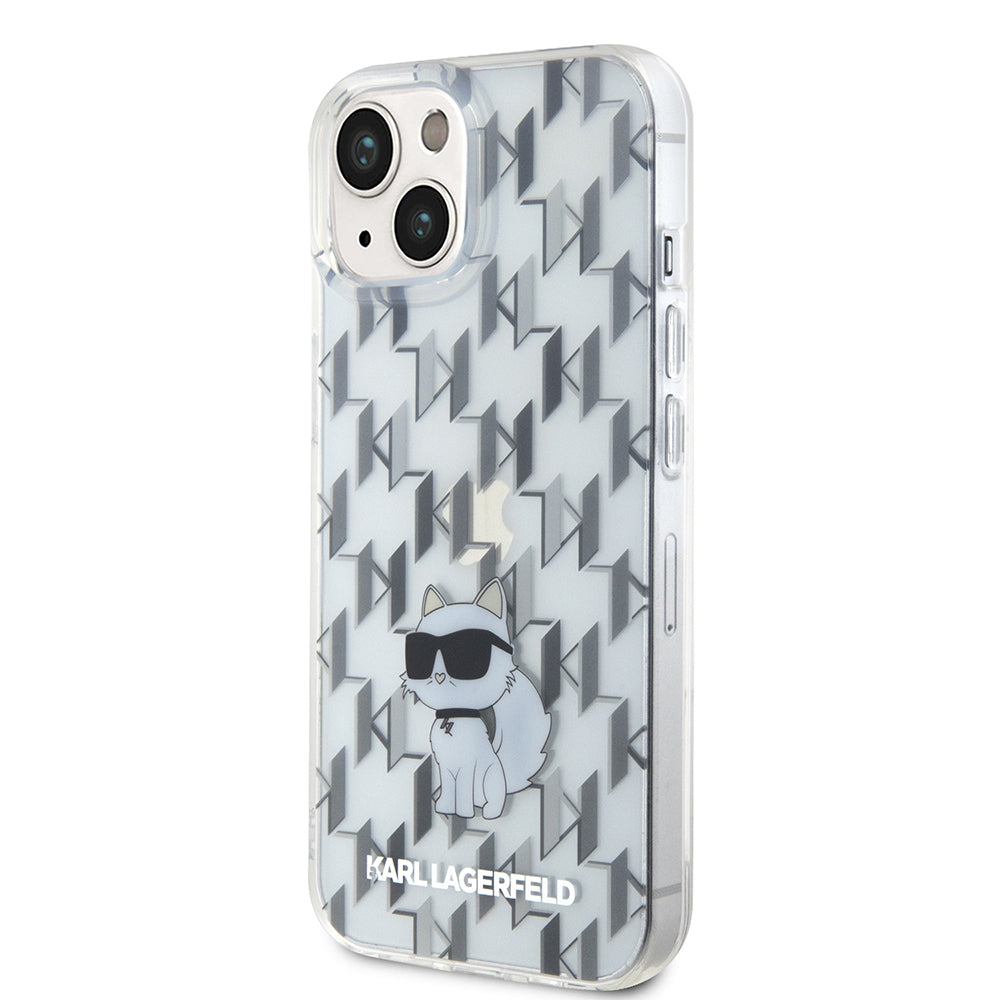 Ovitek za Apple iPhone 15, Karl Lagerfeld, Monogram Choupette, Prozoren