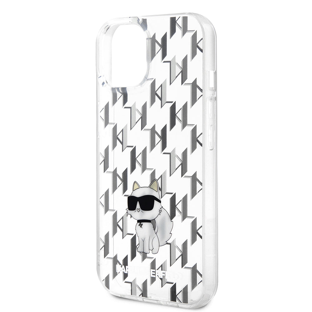 Ovitek za Apple iPhone 15, Karl Lagerfeld, Monogram Choupette, Prozoren