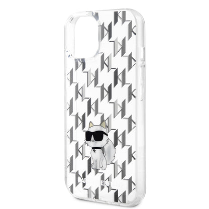 Ovitek za Apple iPhone 15, Karl Lagerfeld, Monogram Choupette, Prozoren