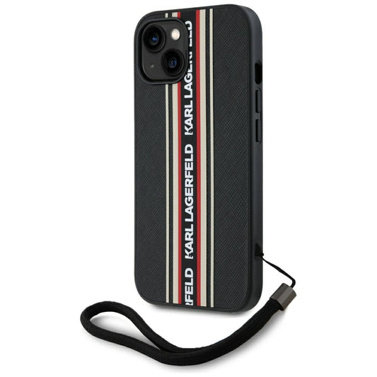 Ovitek za Apple iPhone 15, Karl Lagerfeld, Saffiano Athleisure Stripes with Strap, Rosie