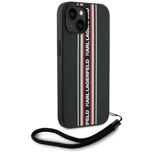 Ovitek za Apple iPhone 15, Karl Lagerfeld, Saffiano Athleisure Stripes with Strap, Rosie