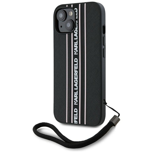 Ovitek za Apple iPhone 15, Karl Lagerfeld, Saffiano Athleisure Stripes with Strap, Roza