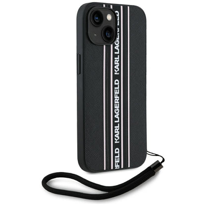 Ovitek za Apple iPhone 15, Karl Lagerfeld, Saffiano Athleisure Stripes with Strap, Roza