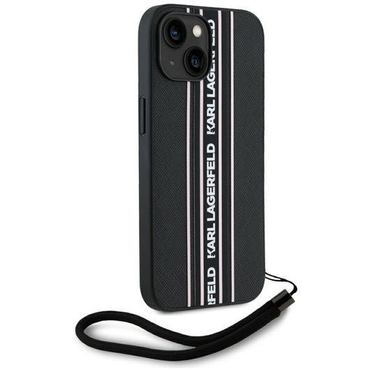 Ovitek za Apple iPhone 15, Karl Lagerfeld, Saffiano Athleisure Stripes with Strap, Roza