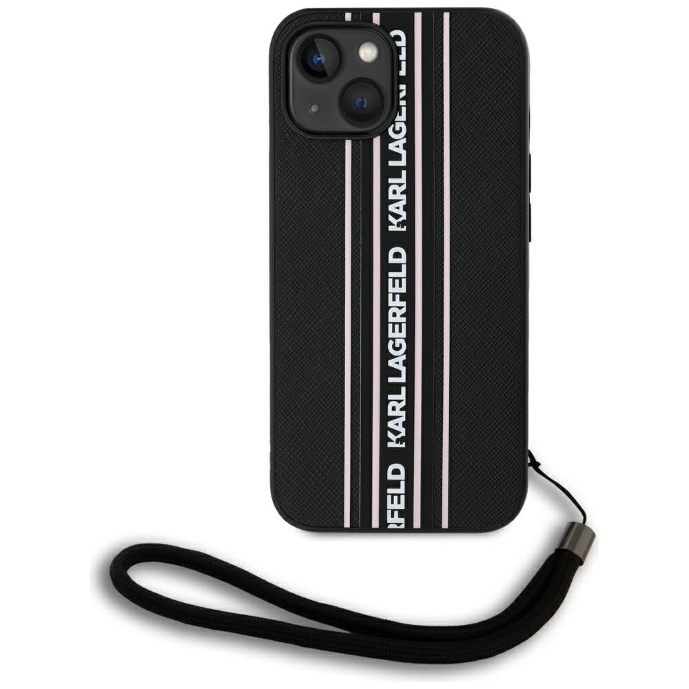 Ovitek za Apple iPhone 15, Karl Lagerfeld, Saffiano Athleisure Stripes with Strap, Roza