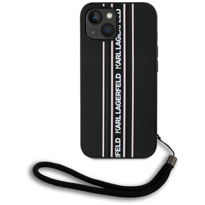 Ovitek za Apple iPhone 15, Karl Lagerfeld, Saffiano Athleisure Stripes with Strap, Roza