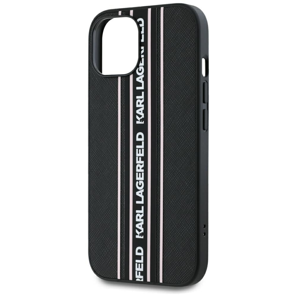 Ovitek za Apple iPhone 15, Karl Lagerfeld, Saffiano Athleisure Stripes with Strap, Roza