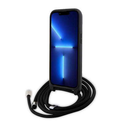 Ovitek za Apple iPhone 15, Karl Lagerfeld, Saffiano Crossbody Metal Pin Karl & Choupette, črn