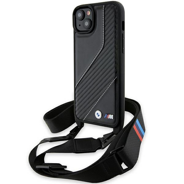 Ovitek za Apple iPhone 15 Plus, BMW, M Edition Carbon Stripe & Strap, Črn