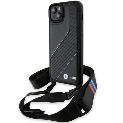 Ovitek za Apple iPhone 15 Plus, BMW, M Edition Carbon Stripe & Strap, Črn