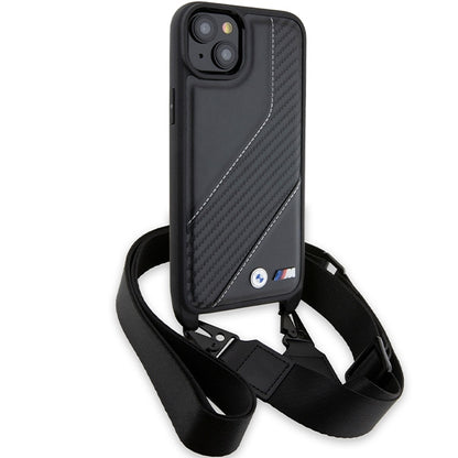 Ovitek za Apple iPhone 15 Plus, BMW, M Edition Carbon Stripe & Strap, Črn