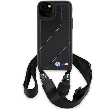 Ovitek za Apple iPhone 15 Plus, BMW, M Edition Carbon Stripe & Strap, Črn