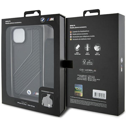 Ovitek za Apple iPhone 15 Plus, BMW, M Edition Carbon Stripe & Strap, Črn