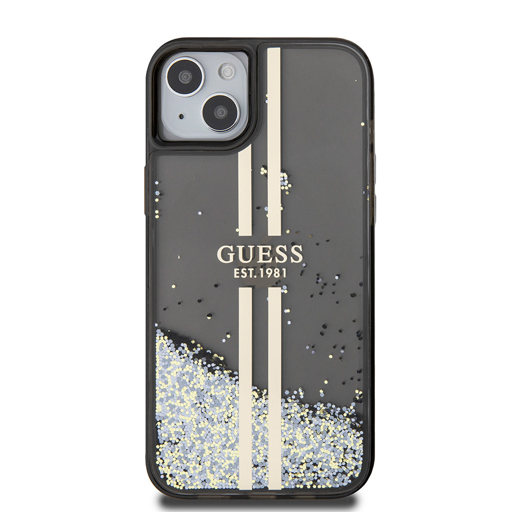 Ovitek za Apple iPhone 15 Plus, Guess, Liquid Glitter Gold Stripes, črn