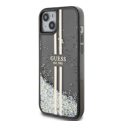Ovitek za Apple iPhone 15 Plus, Guess, Liquid Glitter Gold Stripes, črn
