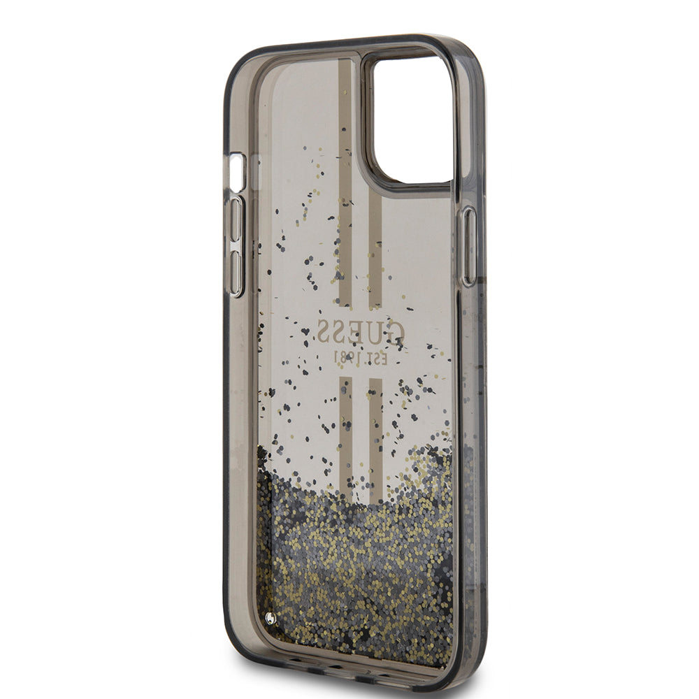 Ovitek za Apple iPhone 15 Plus, Guess, Liquid Glitter Gold Stripes, črn