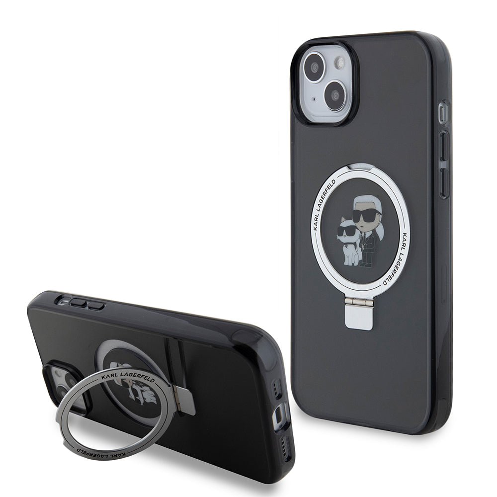 Ovitek za Apple iPhone 15 Plus, Karl Lagerfeld, Ringstand Karl & Choupette, črn