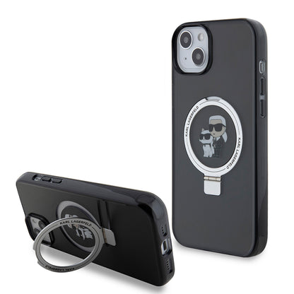 Ovitek za Apple iPhone 15 Plus, Karl Lagerfeld, Ringstand Karl & Choupette, črn