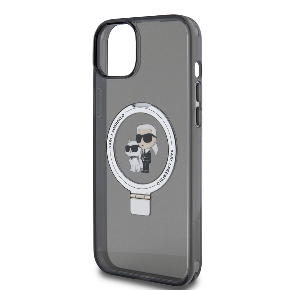 Ovitek za Apple iPhone 15 Plus, Karl Lagerfeld, Ringstand Karl & Choupette, črn