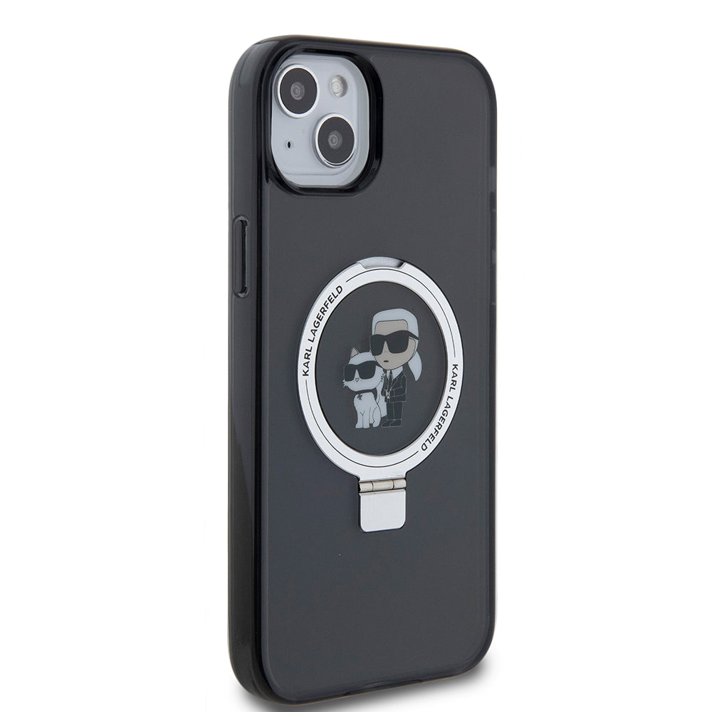 Ovitek za Apple iPhone 15 Plus, Karl Lagerfeld, Ringstand Karl & Choupette, črn
