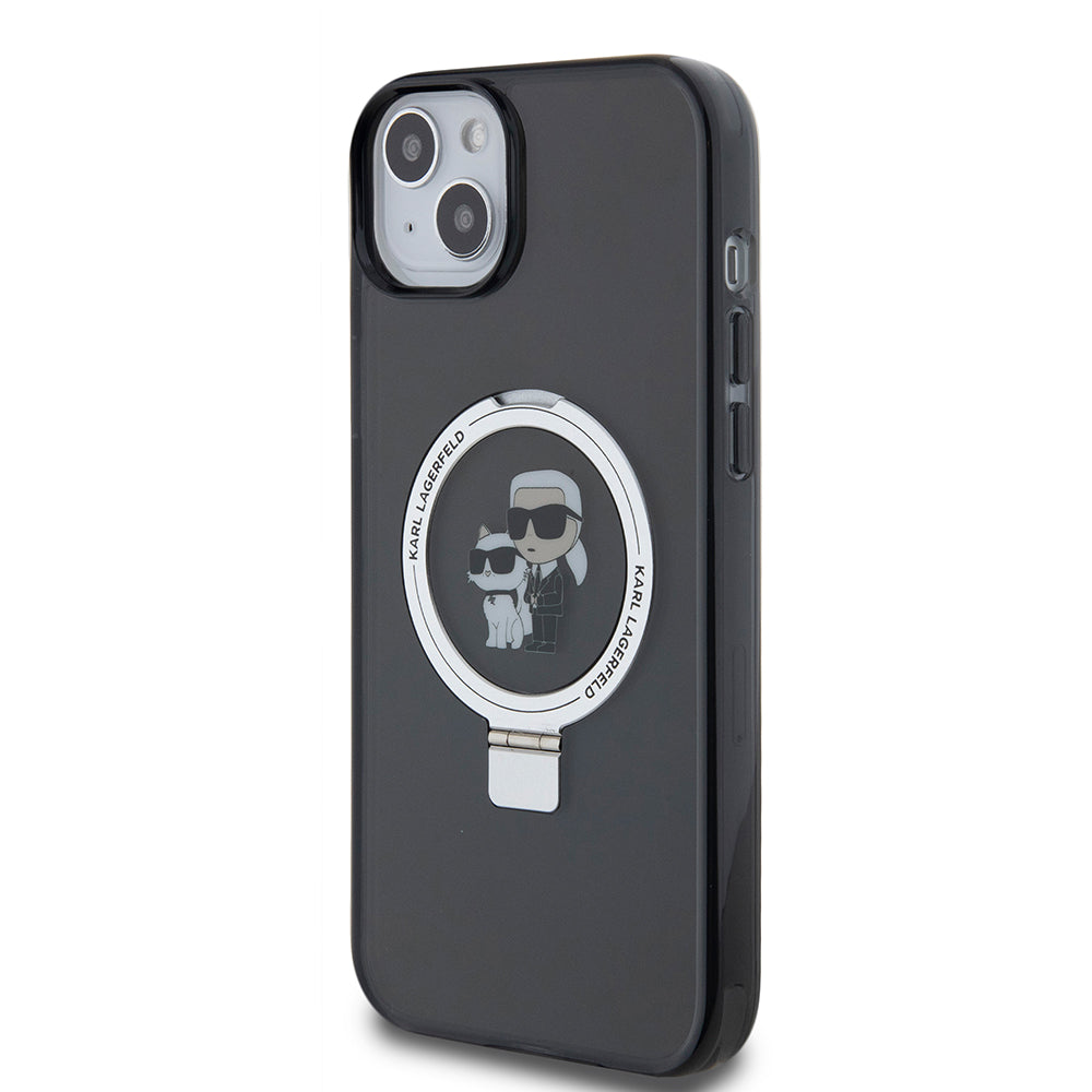 Ovitek za Apple iPhone 15 Plus, Karl Lagerfeld, Ringstand Karl & Choupette, črn