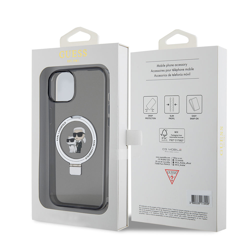Ovitek za Apple iPhone 15 Plus, Karl Lagerfeld, Ringstand Karl & Choupette, črn