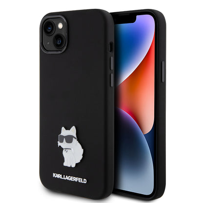 Ovitek za Apple iPhone 15 Plus, Karl Lagerfeld, Silicone Choupette Metal, črn