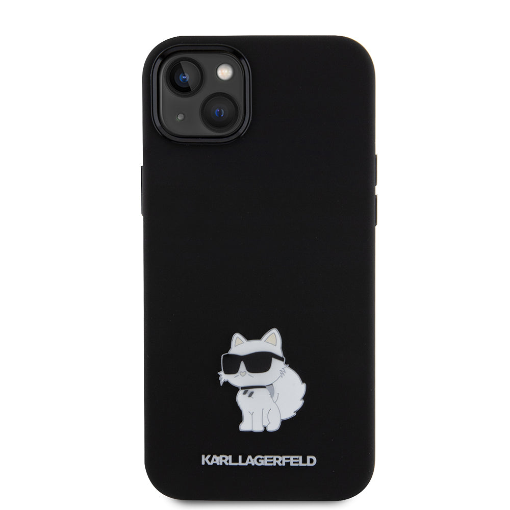 Ovitek za Apple iPhone 15 Plus, Karl Lagerfeld, Silicone Choupette Metal, črn