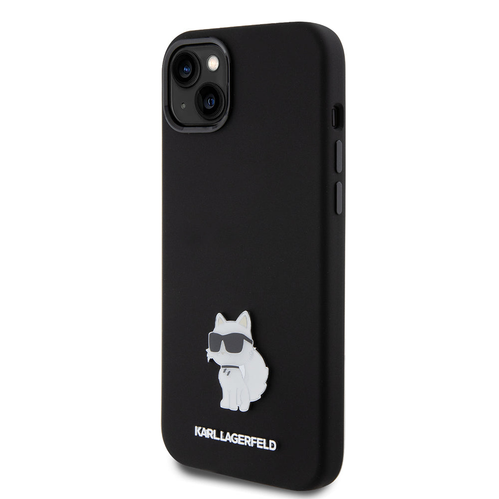 Ovitek za Apple iPhone 15 Plus, Karl Lagerfeld, Silicone Choupette Metal, črn