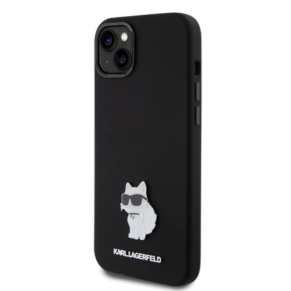 Ovitek za Apple iPhone 15 Plus, Karl Lagerfeld, Silicone Choupette Metal, črn