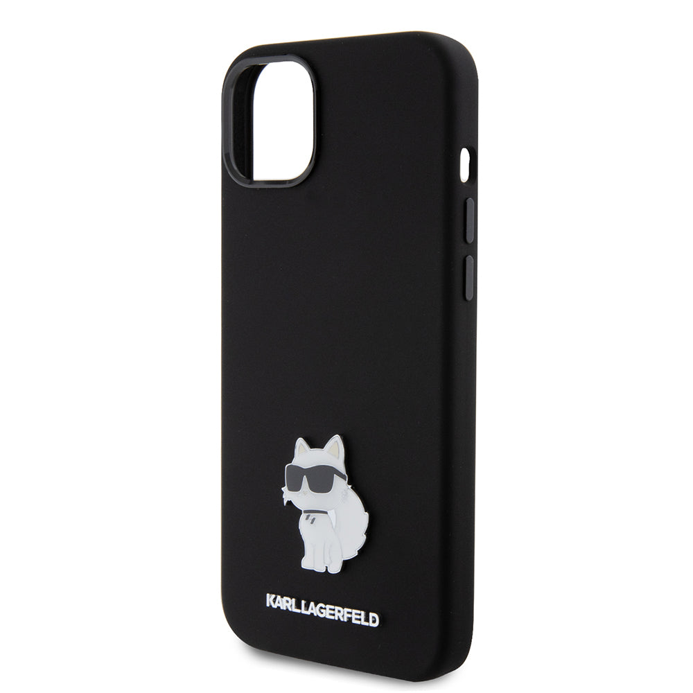 Ovitek za Apple iPhone 15 Plus, Karl Lagerfeld, Silicone Choupette Metal, črn