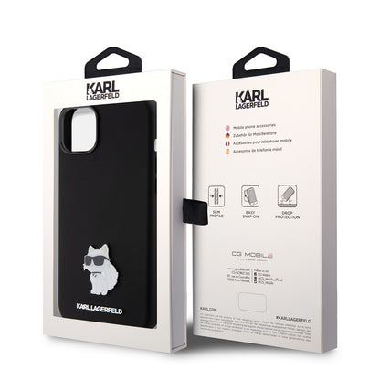 Ovitek za Apple iPhone 15 Plus, Karl Lagerfeld, Silicone Choupette Metal, črn