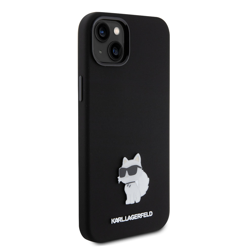Ovitek za Apple iPhone 15 Plus, Karl Lagerfeld, Silicone Choupette Metal, črn